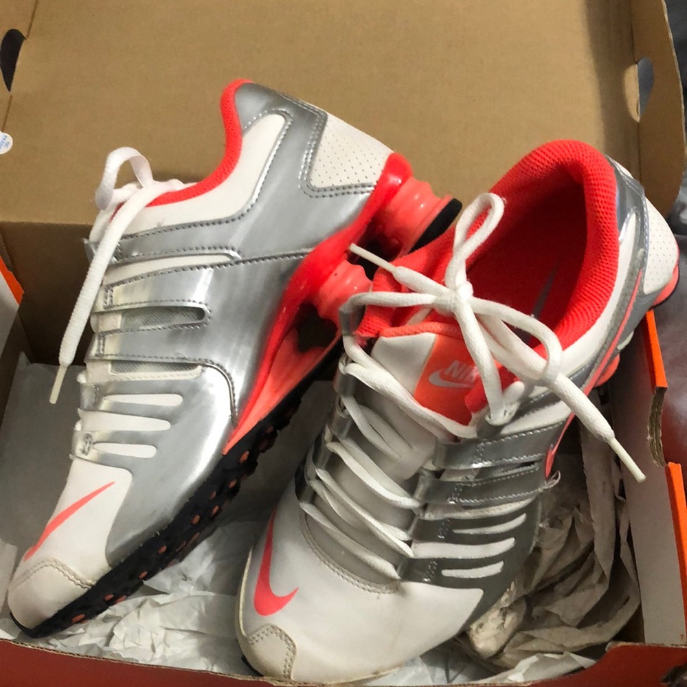 Nike White and Silver Sneakers with coral Accents